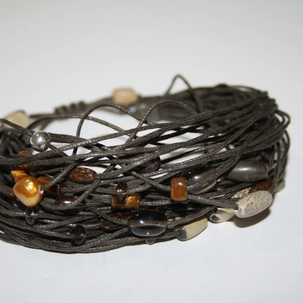 🤎 Brown + Stone Beaded Bracelet · Adjustable 7.5–9